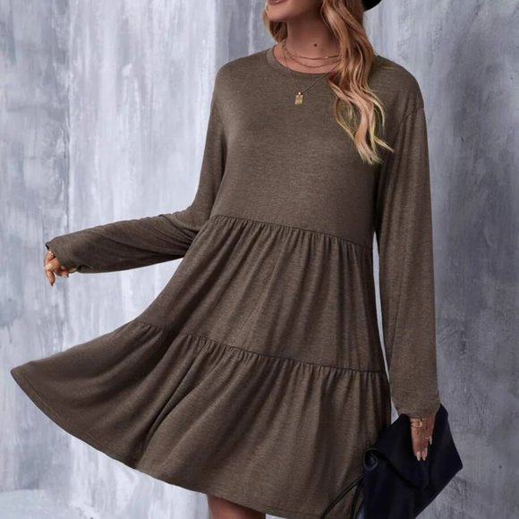 Solid Ruffle Hem Smock Dress - Picture 3 of 5